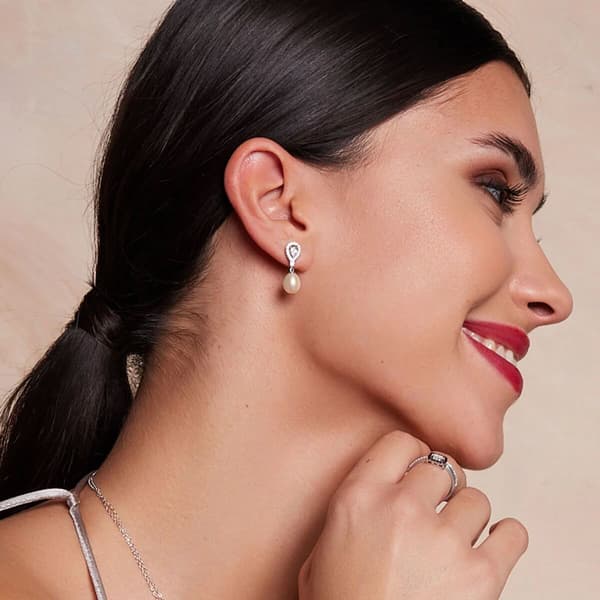 sølvøreringe med perle og cubic zircons - KSN6440
