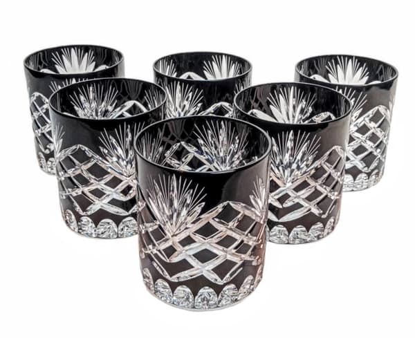 Sorte krystal whiskyglas Ananas 6 stk.