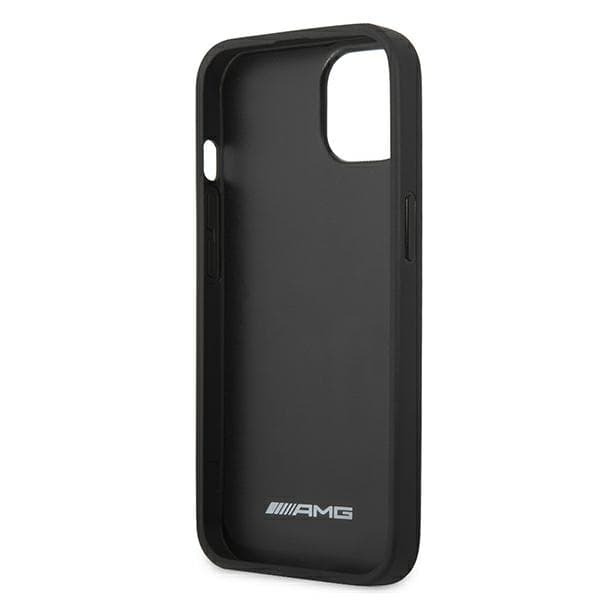 AMG lædercover med prægede linjer og sort logo til iPhone 13 mini, sort