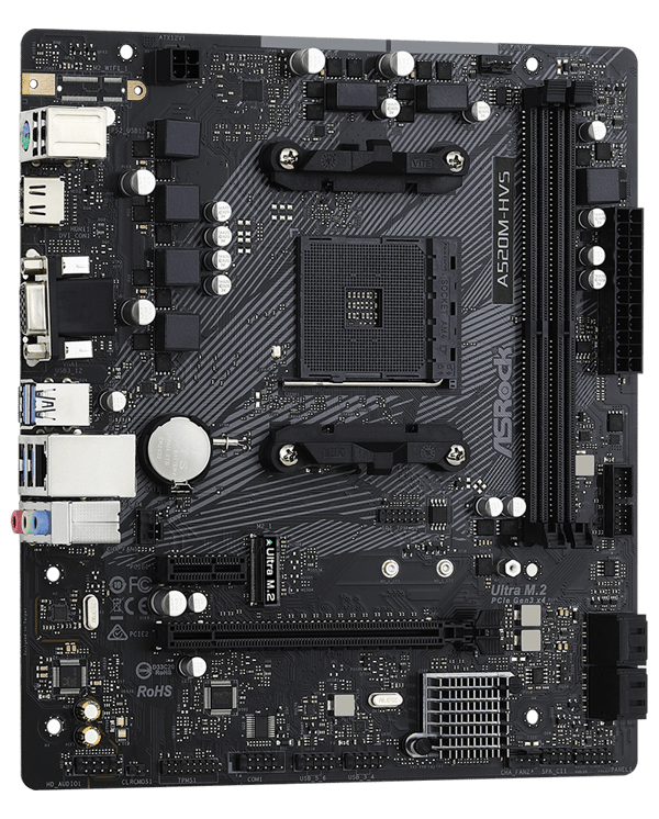 ASRock A520M-HVS moderkort (sAM4, AMD A520, PCI-Ex16)