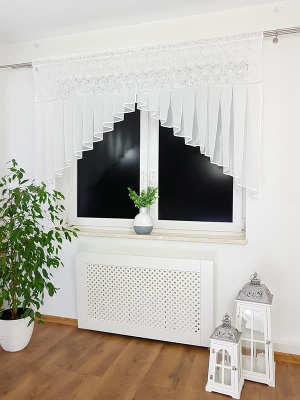 Færdig gardinpanel til vindue 200x125 cm med voile, 3D-roser og strass