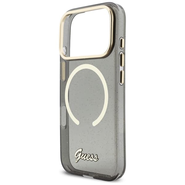 Guess IML Glitters Script Strap MagSafe-skal till iPhone 17 Pro Svart