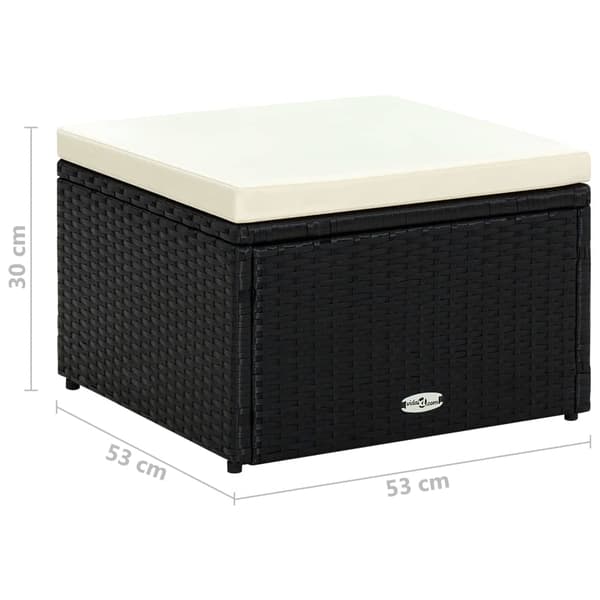 vidaXL puf 53 x 53 x 30 cm, polyrattan, sort