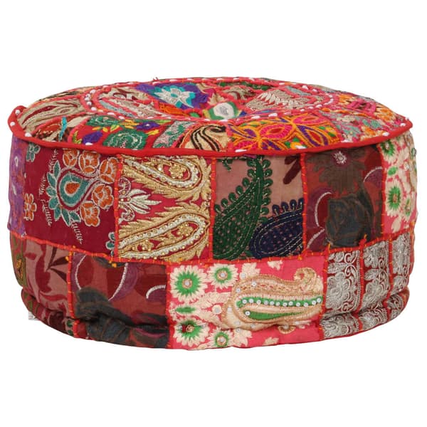 vidaXL Rund Patchwork Puf, Håndlavet, 40x20 cm, Rød
