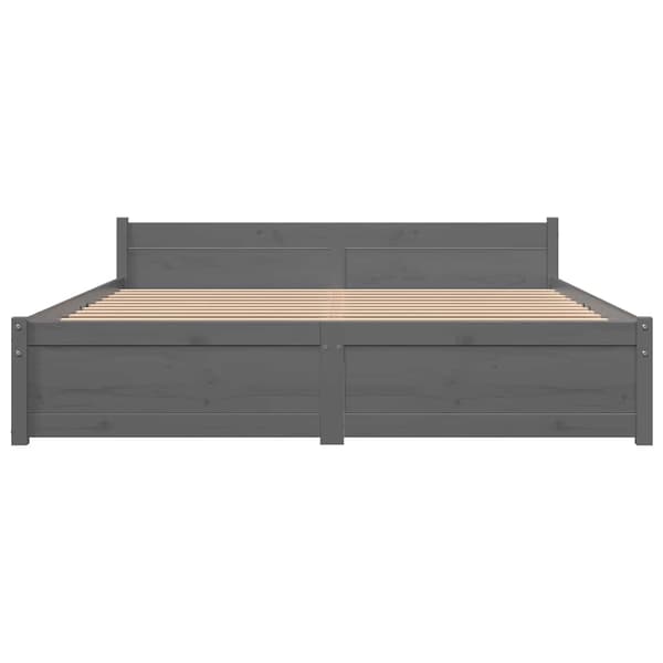 vidaXL Sängynrunko harmaa massiivipuusta 135x190 cm parivuode