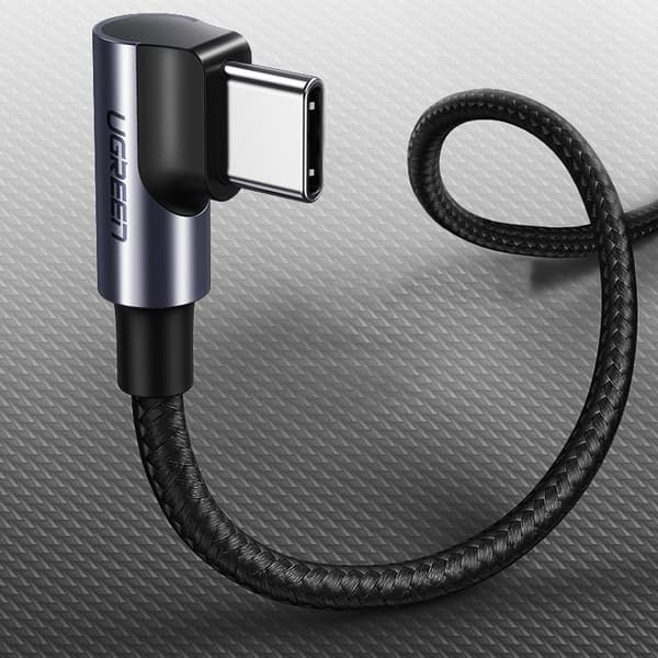 Vinklet USB-C strømforsyningskabel 60W 20V 3A 2m sort-grå