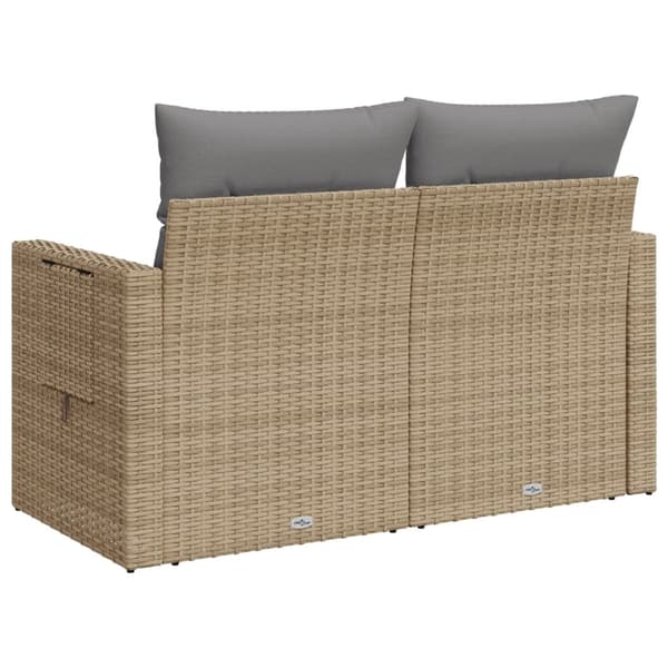 vidaXL Trädgårdssoffa med kuddar, 2-sits, beige, polyrotting