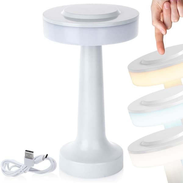 LED bordlampe hvid trådløs 3 lysmodi 21 cm