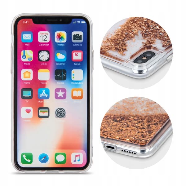 FLYDENDE GULD GLITTERETUIL TIL IPHONE 14 + GLAS