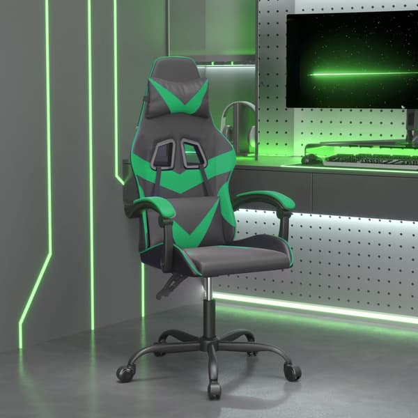 vidaXL gamingstol, sort og grøn, kunstlæder