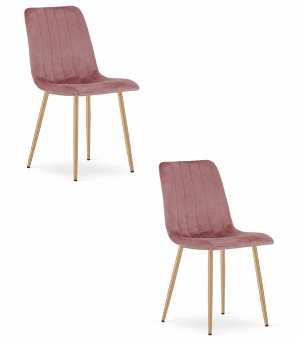LAVA stol - rosa sammet / träfärgade ben x 2
