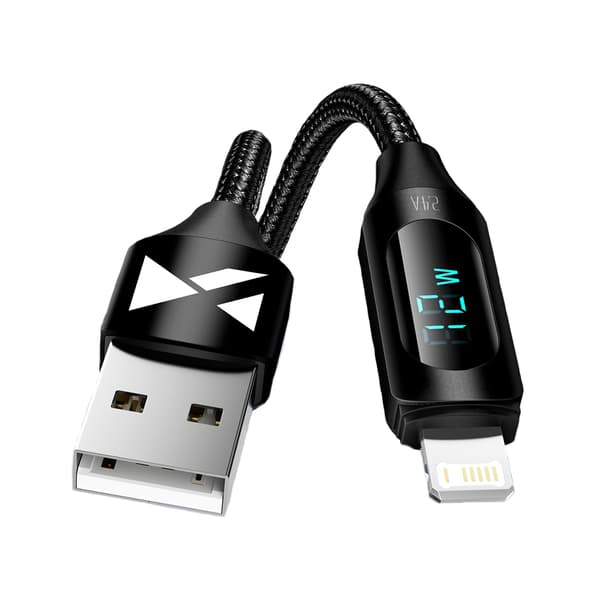 iPhone USB-A - Lightning-kabel med LED-skærm 2.4A 2m sort