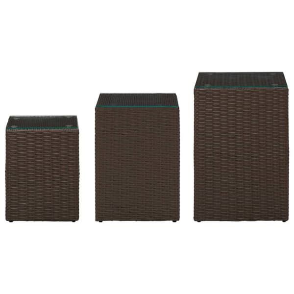 vidaXL sideborde, sæt med 3, glasplader, brun, polyrattan