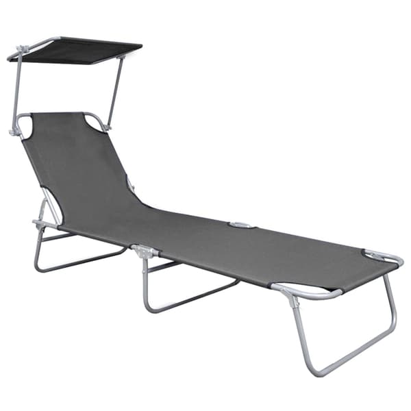 vidaXL foldbar liggestol med baldakin, grå, aluminium