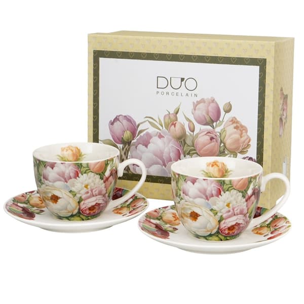 Sæt med 2 kopper og underkopper Peonies 270 ml