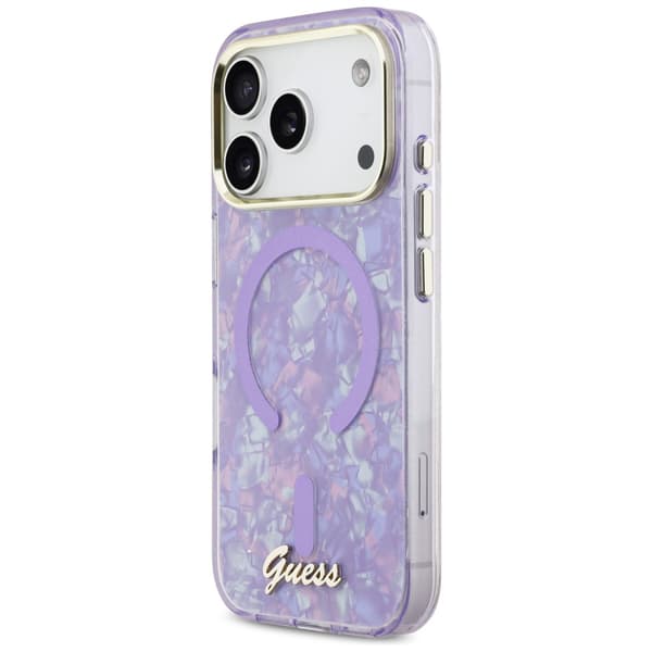 Guess IML Shell Script Metal MagSafe-cover til iPhone 17 Pro Max lilla