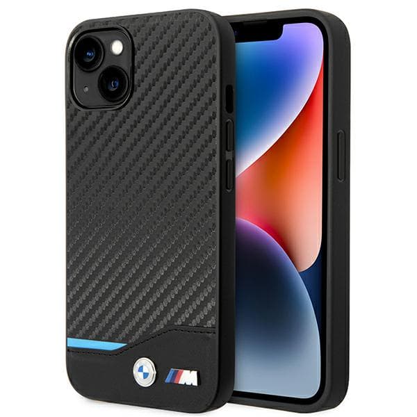 BMW Læderetui i Carbon til iPhone 14 Plus, Sort