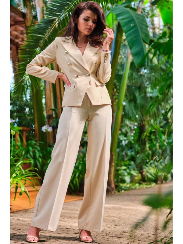 Elegant dubbelknäppt jacka, beige L
