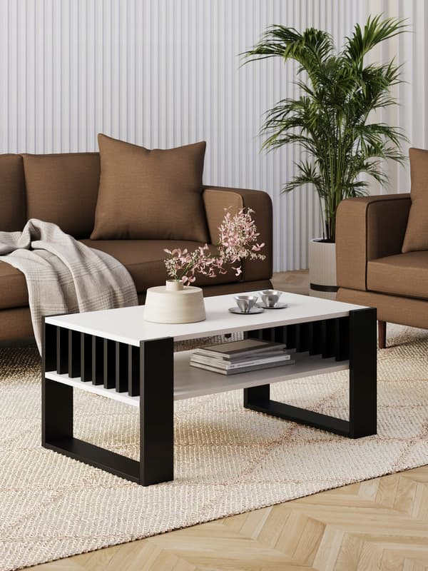 Sofabord med lameller 90x50 hvid/sort loft