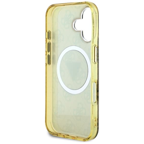 Guess IML Metal Glitter 4G Circle Triangle MagSafe-etui til iPhone 16 brunt