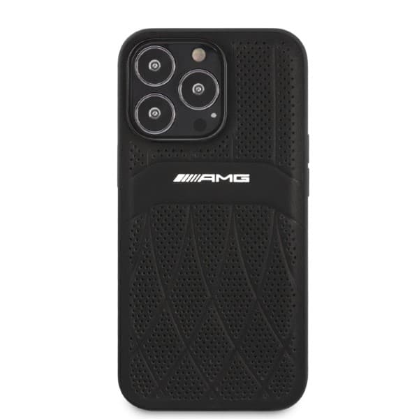 AMG lædercover med buede linjer til iPhone 13 Pro / 13, sort
