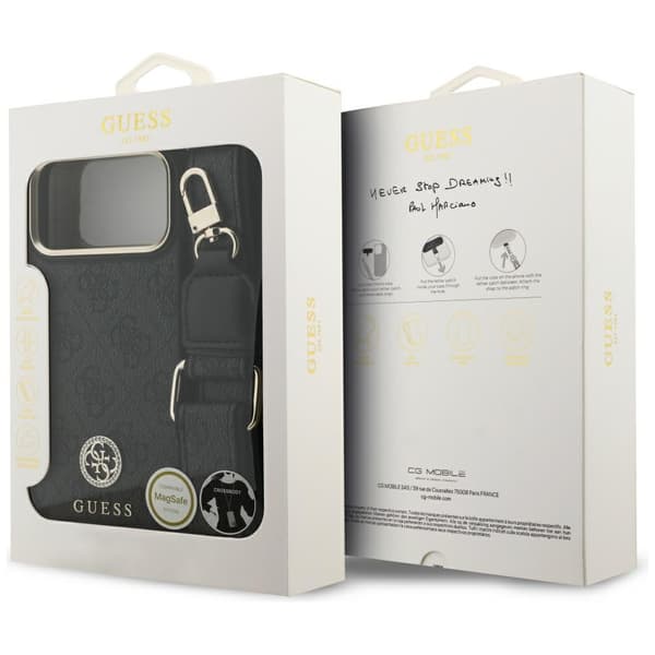 Guess 4G Strass Logo & Stor StroppeMetalknapper MagSafe-etui til iPhone 17 Pro Max, sort