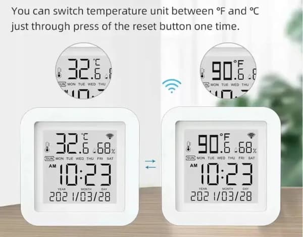 TH06 LCD Tuya WiFi Temperatur- og Fugtighedssensor med Oplader