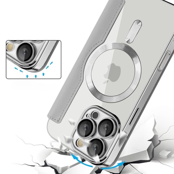 iPhone 16 Pro Max Flipfodral, RFID-plånbok MagSafe med kameraskydd, Silver