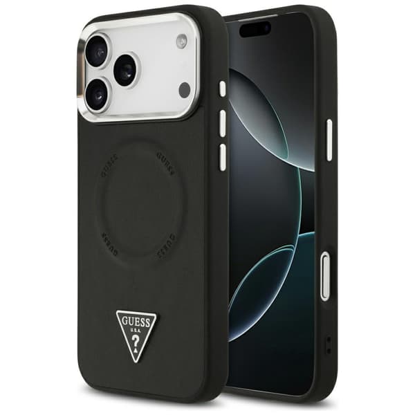 Guess Triangle Logo MagSafe -kotelo iPhone 17 Pro Maxille, musta
