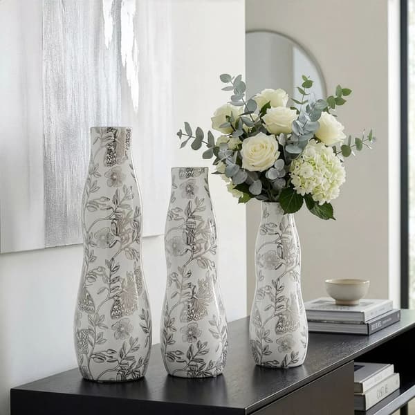 RITA vase 11x35 cm hvide sølvblomster