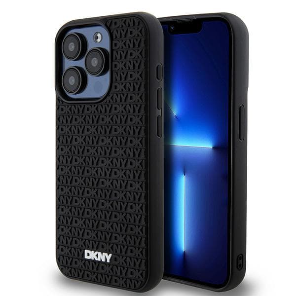 DKNY 3D Rubber Repeat Pattern Cover til iPhone 15 Pro Max, Sort