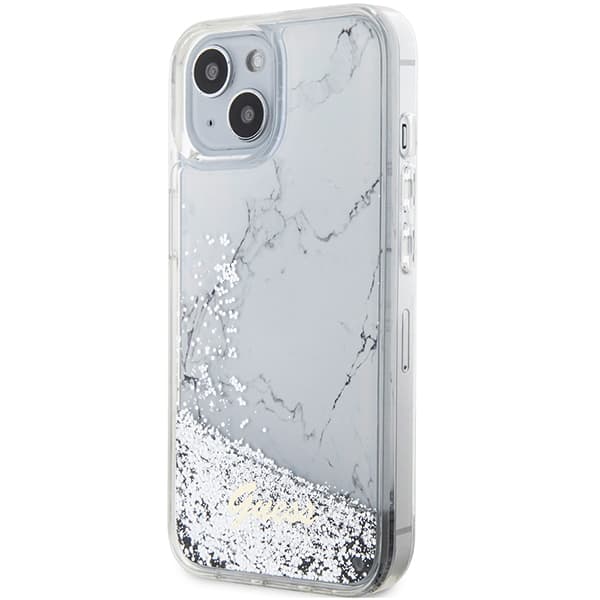 Guess Liquid Glitter Marble-skal till iPhone 14, vit/vit