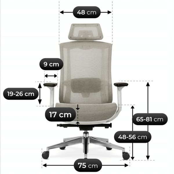 SKY Ergonomisk Drejelig Kontorstol, Beige, Moderne