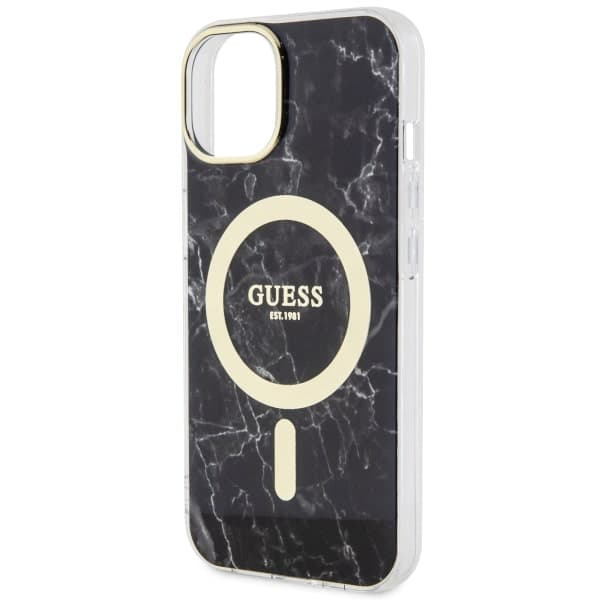 Guess Golden Marble MagSafe-etui til iPhone 14, sort