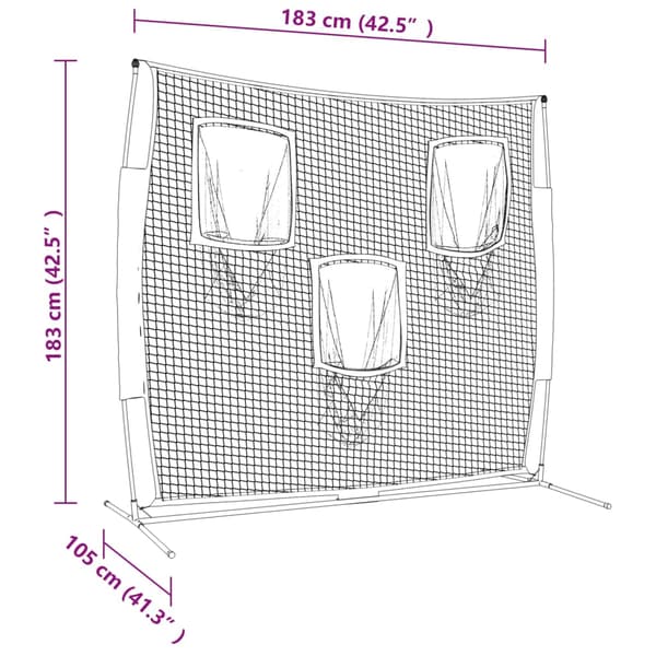 vidaXL bærbart baseballnet sort og rød 183x105x183 cm