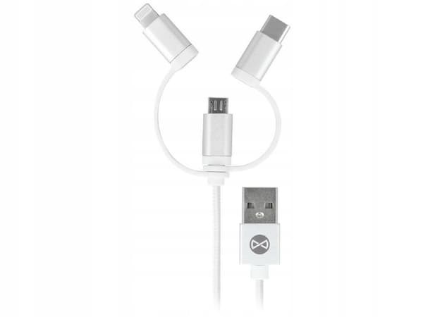 Forever 3-i-1-kabel USB - Lightning + USB-C + microUSB 1,0 m 1,5A vit