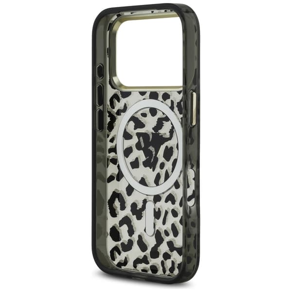 Guess Leopard Glitter MagSafe-etui til iPhone 17 Pro, sort