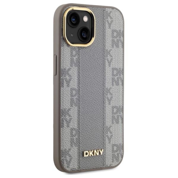DKNY MagSafe-cover med ternet monogrammønster til iPhone 15 Plus, beige