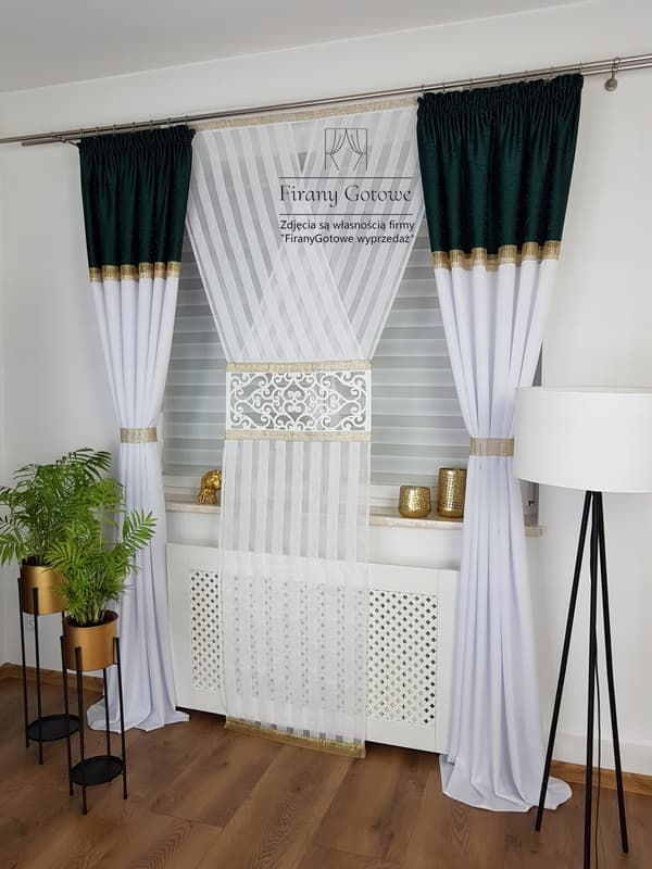Färdig gardin, dekorationsset med panel - flaskgrön