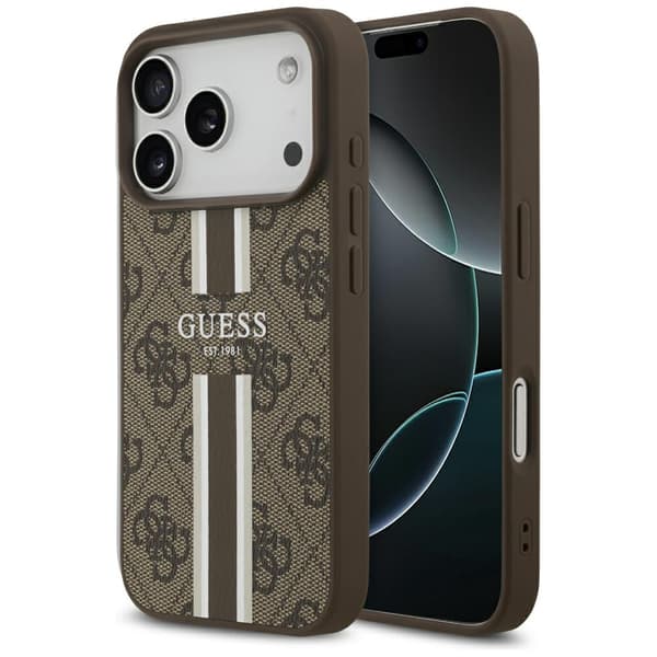 Guess 4G Printed Stripes MagSafe-etui til iPhone 17 Pro brunt