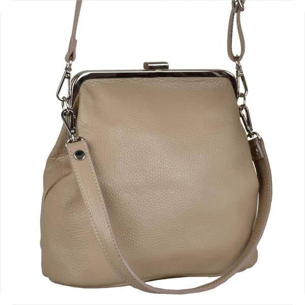Beige damhandväska i naturläder med spänne