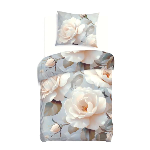 Bäddset 140x200 BOMULL SATIN digitaltryck blommor vit ros