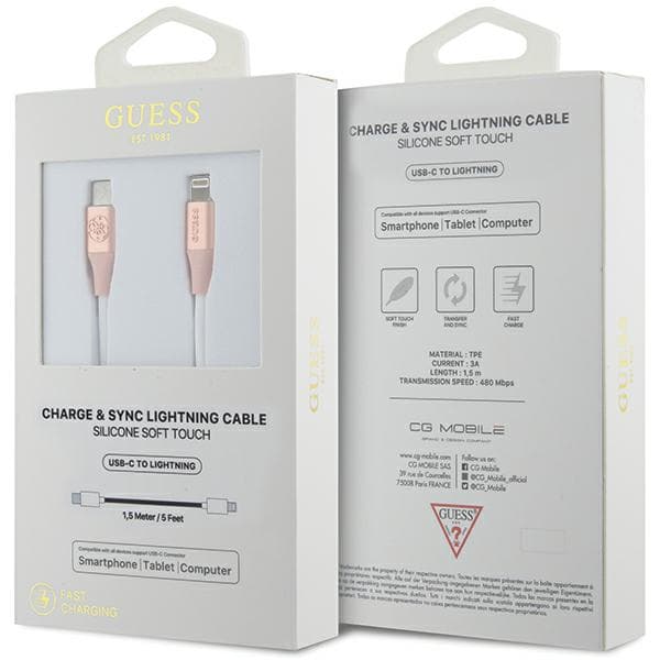 Guess USB-C til Lightning-kabel med præget logo, 1,5 m, lyserød