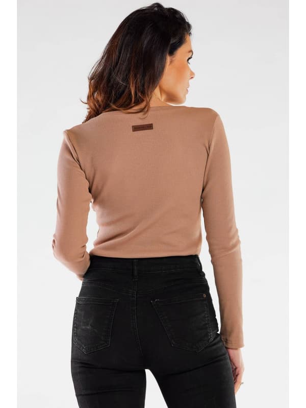 Basis ribbet bomuldsbluse, beige L