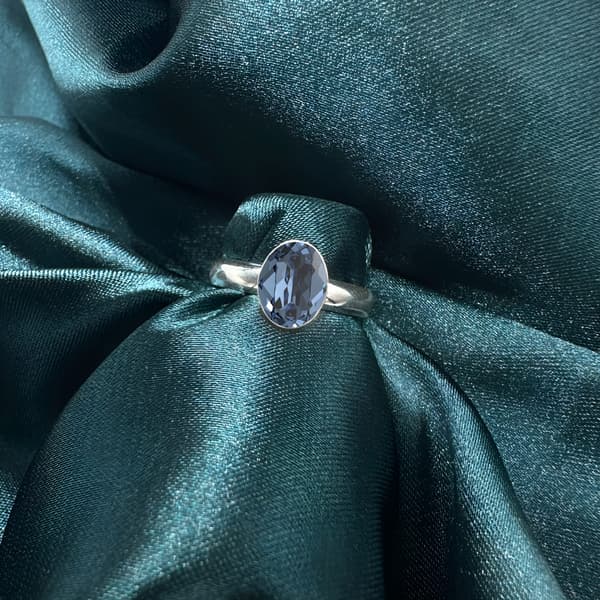 Silverring med märkt kristall - Denimblå - 925 Silver - Justerbar 925 Silverring