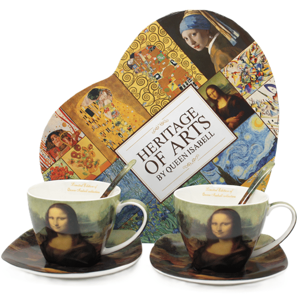 Mona Lisa porslinskoppar och fat, set om 2 - presentset
