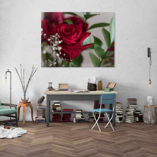 Lærredstryk Botaniske Røde Roser 100x80 cm