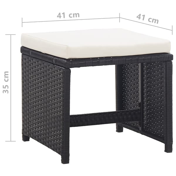 vidaXL barstole, sæt med 2, med hynder, polyrattan, sort