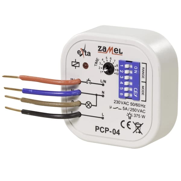 Tidsrelæ til samledåse, 8 tilstande, 230V, 5A, PCP-04, ZAMEL