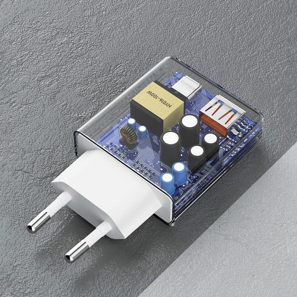 GaN A30EUL 30W USB-A USB-C Väggladdare + USB-C - Lightning-kabel - Vit